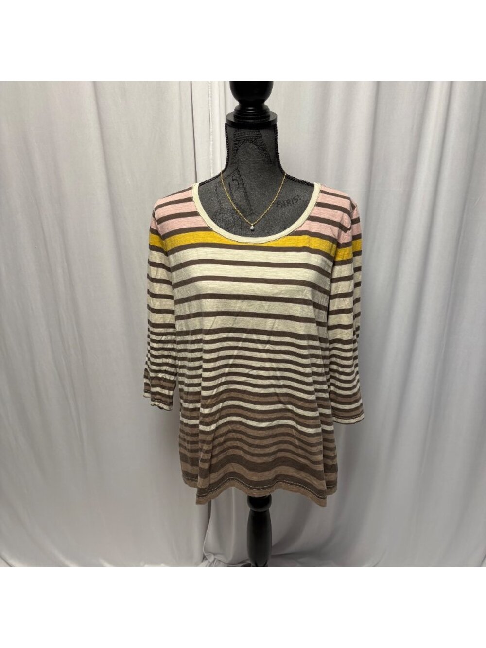 Eddie Bauer Striped Cotton Top Womens Size XL Pink Yellow Brown Comfy Casual